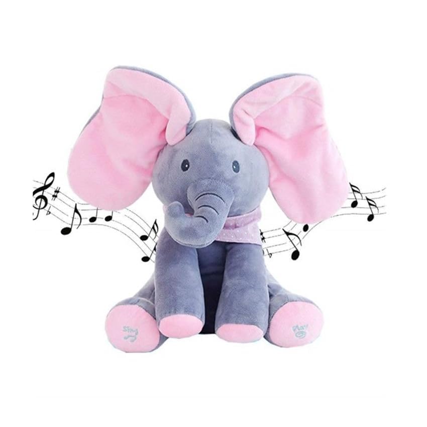 Musical Singing Elephant Plush Toy Light Up Peek-A-Boo Soft Elephant