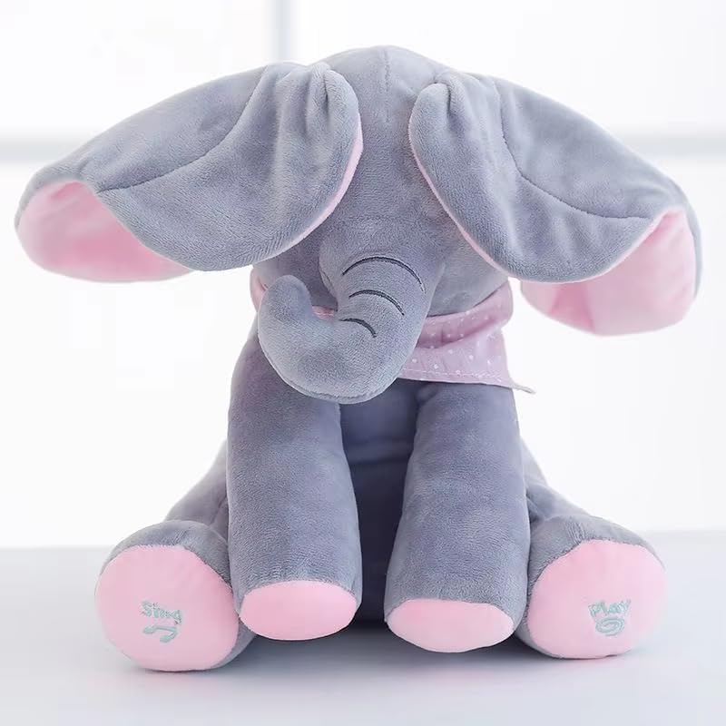 Musical Singing Elephant Plush Toy Light Up Peek-A-Boo Soft Elephant