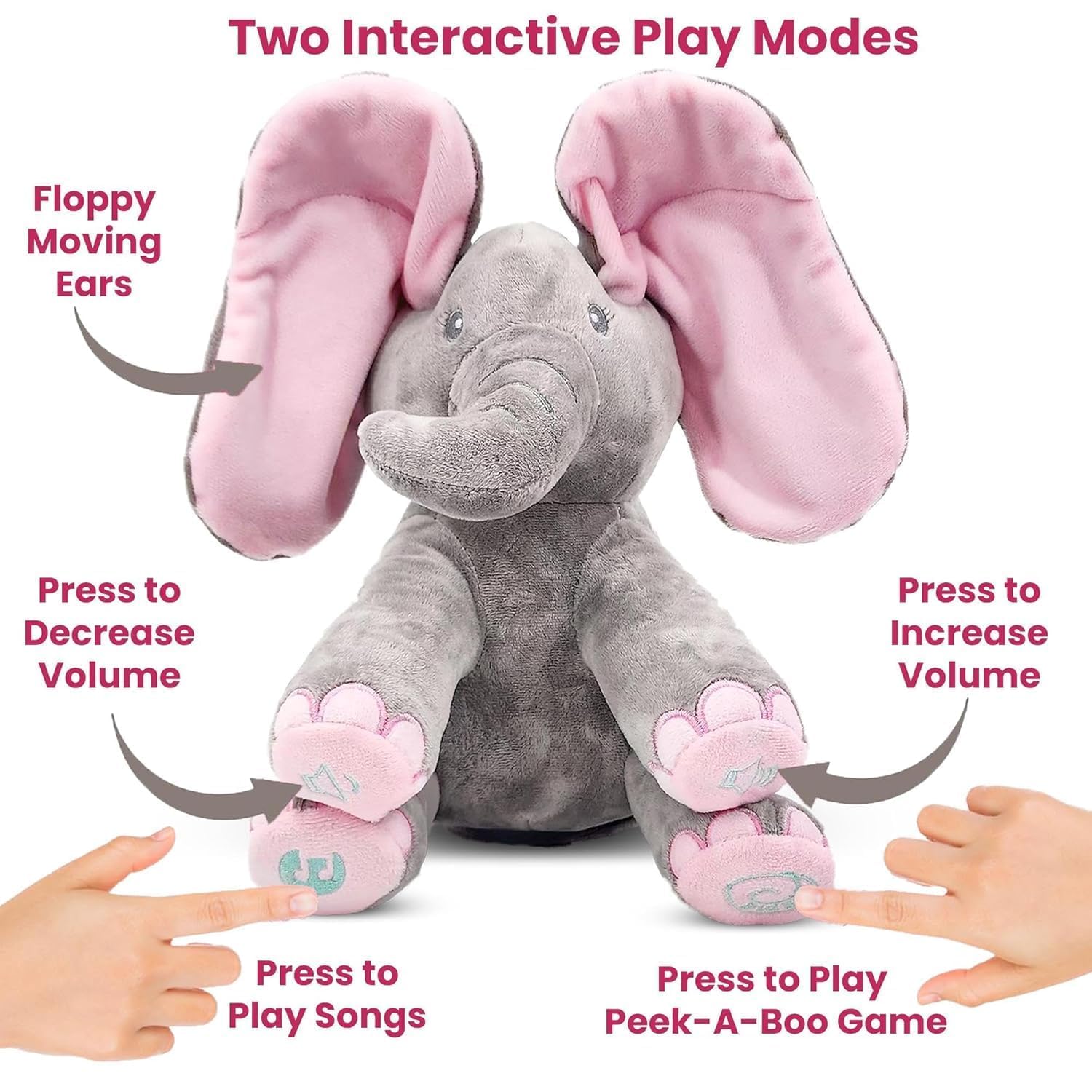 Musical Singing Elephant Plush Toy Light Up Peek-A-Boo Soft Elephant